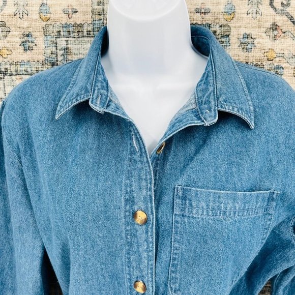 Giorgio Sant Angelo Denim Shirt Dress Size 8  70's Belted Long Sleeve Collared - Picture 2 of 12